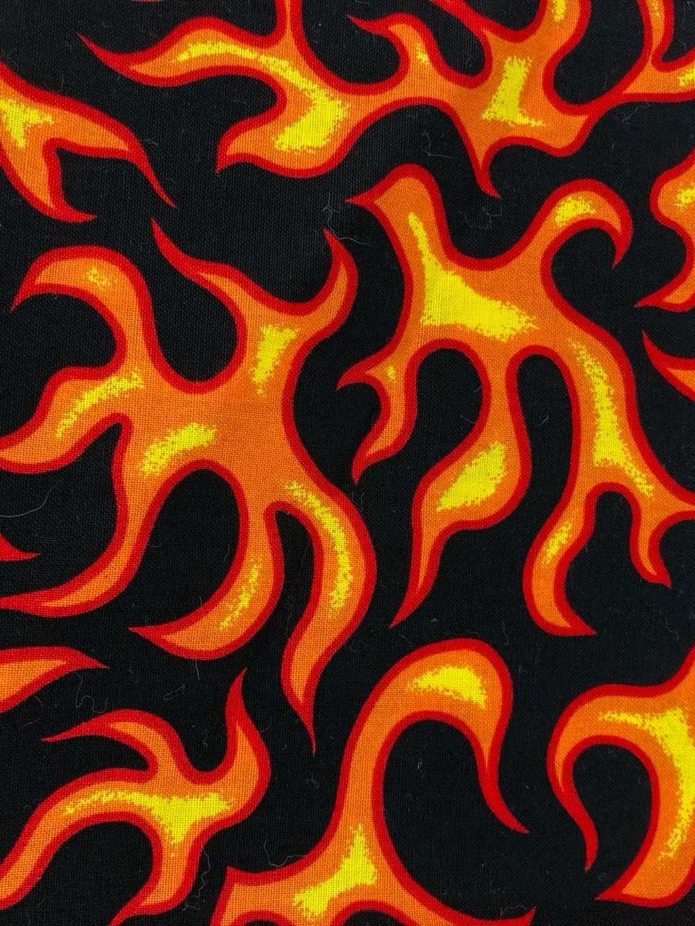 Cranston Orange Yellow Flame Fabric on Solid Black Background 2 yd by 42” Cotton